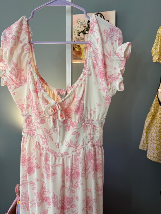 111 • Elizabeth Blush Roses Romantic Pink Floral Maxi Dress with Puff Sleeves - Picture 7 of 12